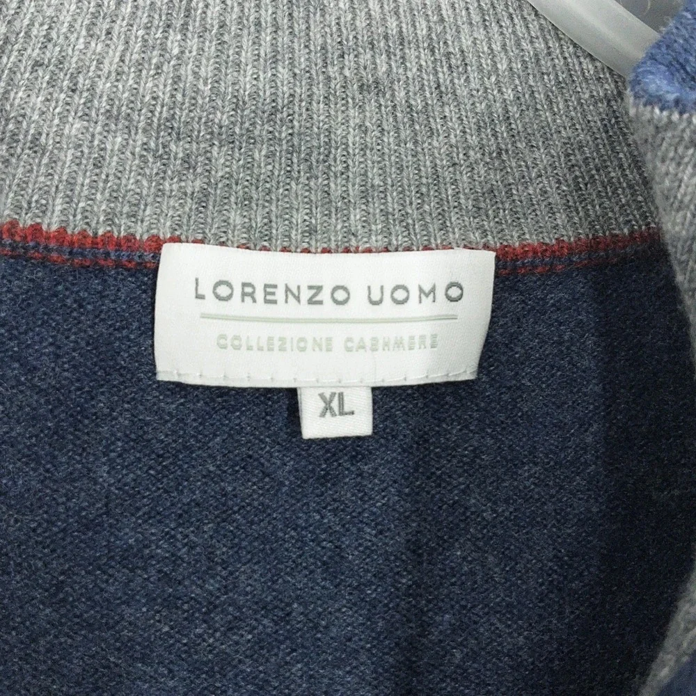 NEW Lorenzo Uomo 1/4 Zip Sweater Men's XL Merino Wool Cashmere Blend Blue NWT - Picture 2 of 9